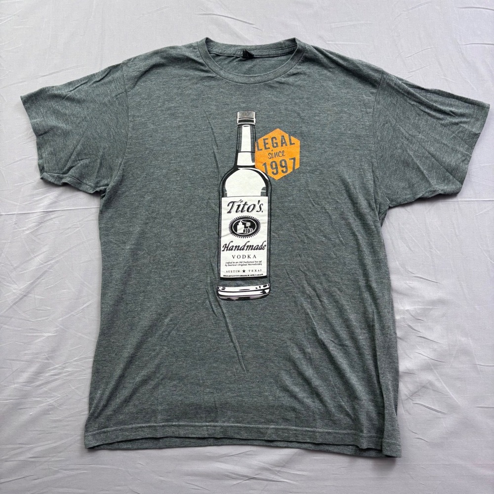 Titos Handmade Vodka T Shirt Mens Large Gray 20th Anniversary Legal Since 1997